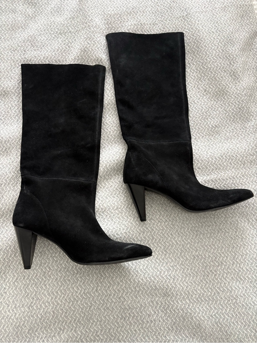 Brand NEW Zara Black Suede Pointed-Toe Mid-Calf Heeled Boots